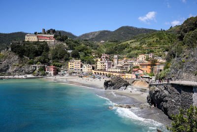 Town with mountain range in background