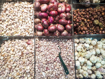 High angle view of vegetables for sale at market stall