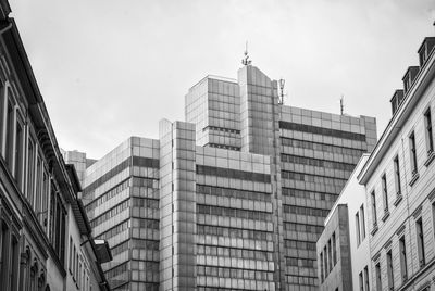 Low angle view of buildings against clear sky