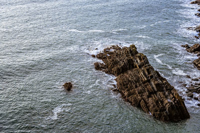 High angle view of rocks in sea