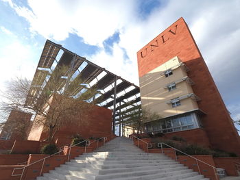 Low angle view of modern building against sky