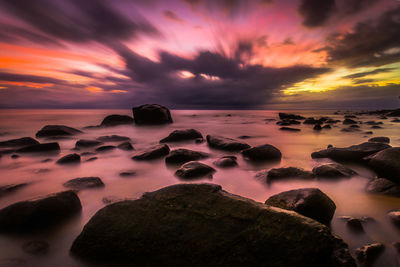 Scenic view of sea against cloudy sky