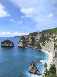 Scenic view of sea and rocks against sky