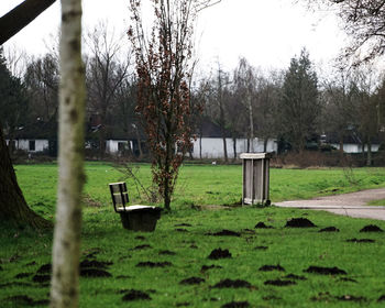 View of trees on landscape against sky