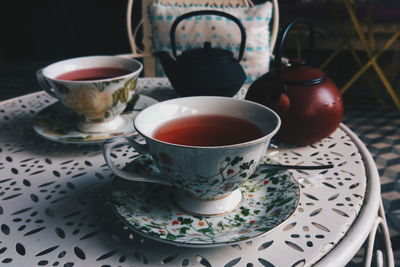 Close-up of tea cup on table