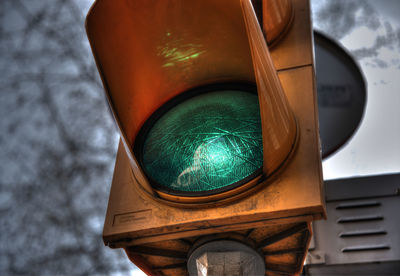 Low angle view of green light