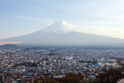 The mountain fuji and the village around.