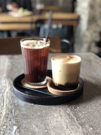 Close-up of coffee served on table