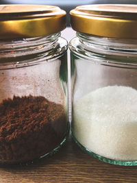 Close-up of glass jar on table