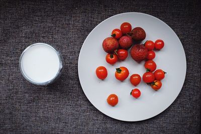 Directly above shot of cherries in bowl