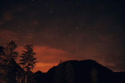 Scenic view of silhouette mountain against sky at night
