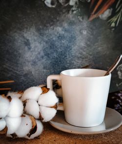 High angle view of coffee on table