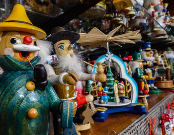 Close-up of toys in shop for sale
