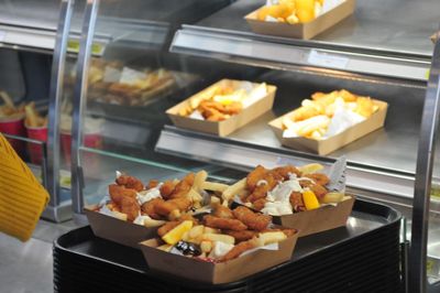 Close-up of dessert in tray