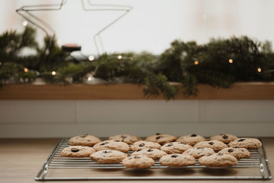 Freshly baked cookies with chocolate pieces