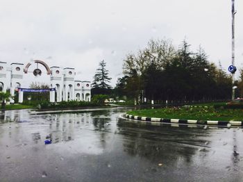 Wet footpath in city