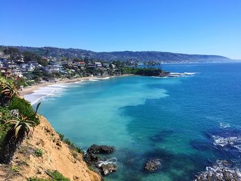 Scenic view of sea against blue sky