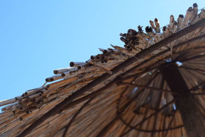 Low angle view of roof against clear sky