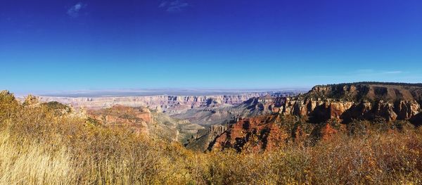 Scenic view of landscape against blue sky