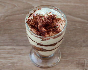 Close-up of ice cream in glass on table