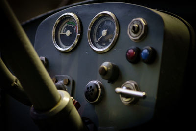 Close-up of tractor dashboard