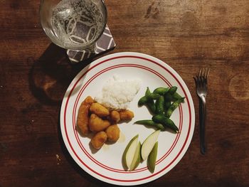 High angle view of food in plate on table