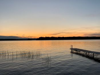 Scenic view of lake against sky during sunset