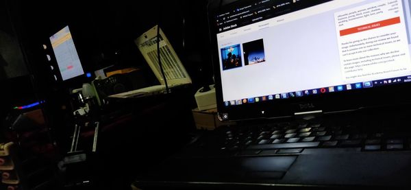 Low angle view of laptop on table