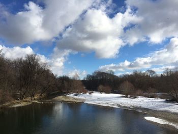 Scenic view of lake against sky during winter