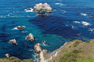 High angle view of rocks in sea