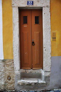 Closed door of building