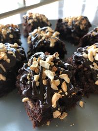 Close-up of chocolate cake in plate