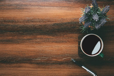 High angle view of coffee on table