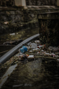 Close-up of abandoned garbage