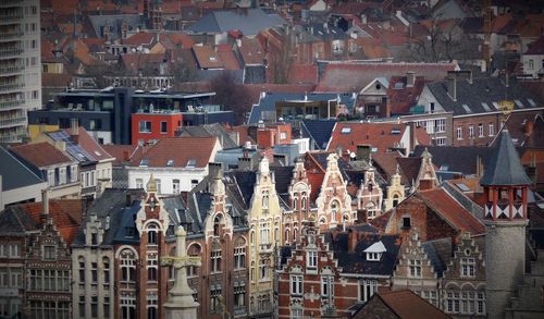 High angle view of buildings in city