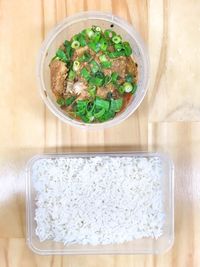 High angle view of food in bowl on table