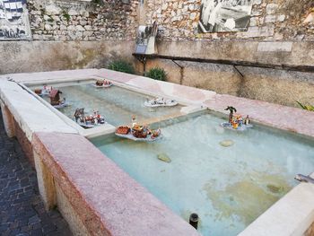 High angle view of people in water