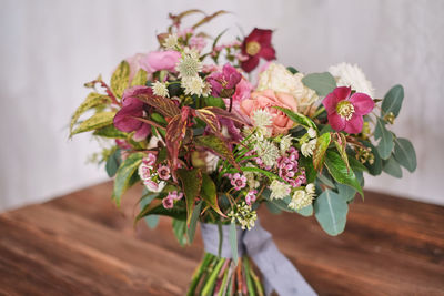 Close-up of flower vase on table