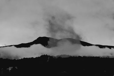 Scenic view of silhouette mountain against sky