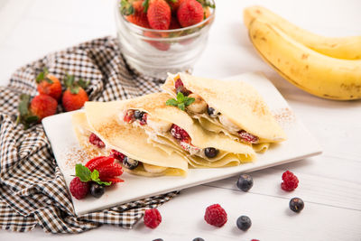 Close-up of fruits served in plate