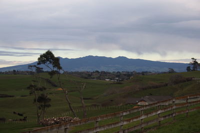 Scenic view of field against cloudy sky