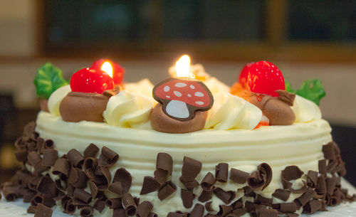 Close-up of cake with ice cream