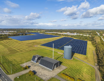 Aerial photo of vojens district heating and dam heat storage, vojens, denmark