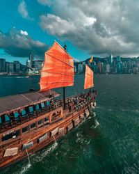 Panoramic view of sea and buildings against sky