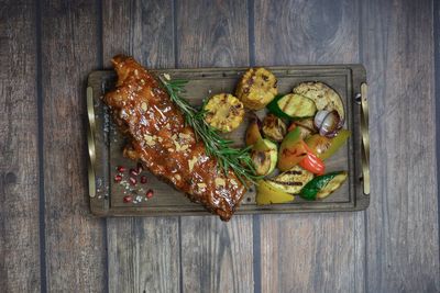 High angle view of food on table