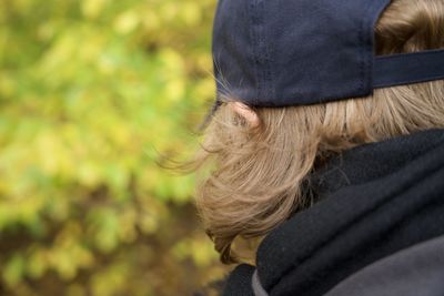 Rear view of woman wearing hat