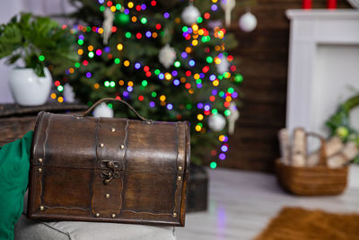 Close-up of christmas decorations on table