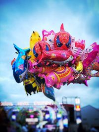 Close-up of multi colored sculpture in amusement park