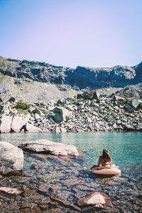 Taking a bath in a glacier lake