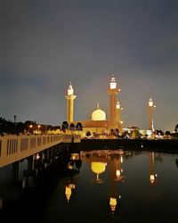 Reflection of illuminated buildings in water at night